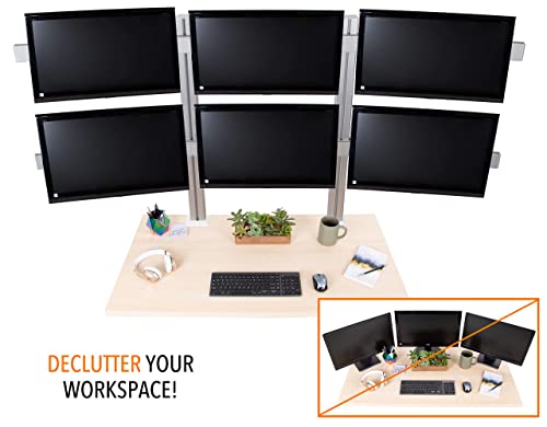 Stand Steady 6 Monitor Mount Desk Setup - Heavy-Duty Height Adjustable Monitor Stand, Swivel Arm with Clamp-On Base, 6 Screen VESA Mount Fits Most LCD/LED Monitors 17-32 in. (Silver, 6 Mounts) - color: 6 Monitor Mount