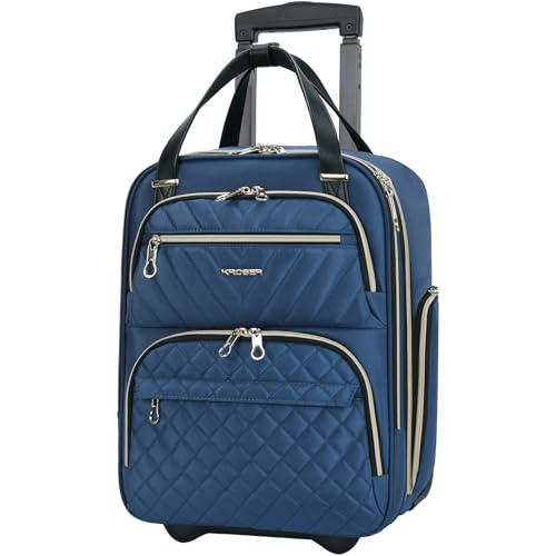 KROSER Carry On Underseat, 16-inch Underseater Suitcase for Men/Women | Multi-functional Lightweight Overnight Haze Blue/Gold - color: Haze Blue/Gold