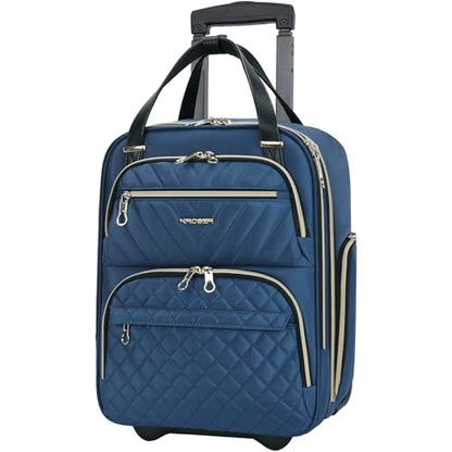 KROSER Carry On Underseat, 16-inch Underseater Suitcase for Men/Women | Multi-functional Lightweight Overnight Haze Blue/Gold - color: Haze Blue/Gold