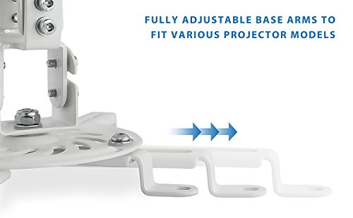 Mount-IT! Projector Ceiling Mount [30 lbs Capacity] Universal Bracket | 360 Full Motion with Tilt and Swivel Rotate | Adjustable Pole Height from 21-34.5 Inches, Extendable Arms (White | Long) - style: Long