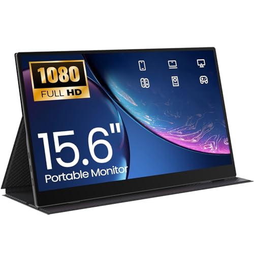 15.6" Portable Monitor, 1.38lbs Ultra-Light Laptop Screen Extender, 60Hz 1080P FHD IPS Travel Display with Stable VESA Mount & Smart Cover, USB C/HDMI Plug & Play External Screen for Mac Phone PS5 - size: 15.6
