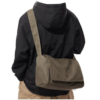 Messenger Bag for Men, Crossbody Bag Aesthetic, Water Resistant Unisex Classic Canvas Shoulder Bag - color: B2-khaki