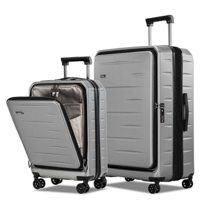 CENSIEN Luggage Sets 2 Pieces, 20 Inch Carry On Luggage and Expandable 28 Inch Checked Luggage with Spinner Wheels, Lightweight ABS+PC Hard Shell Suitcase with Front Opening, TSA Lock (Gray, 20/28) - color: Gray, size: 2-Piece Set (20/28)
