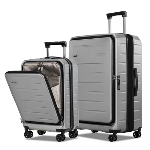 CENSIEN Luggage Sets 2 Pieces, 20 Inch Carry On Luggage and Expandable 28 Inch Checked Luggage with Spinner Wheels, Lightweight ABS+PC Hard Shell Suitcase with Front Opening, TSA Lock (Gray, 20/28) - color: Gray, size: 2-Piece Set (20/28)