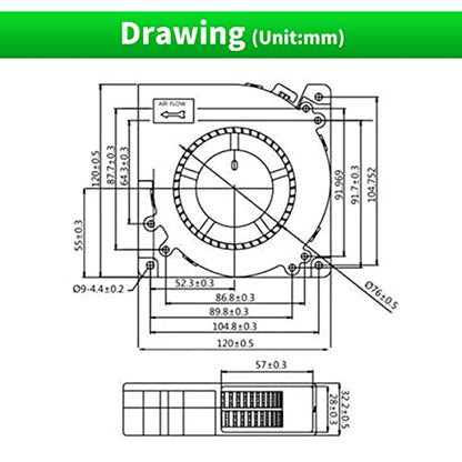 120mm × 32mm Dual Ball 12V Blower Fan Brushless Squirrel Cage Centrifugal Fan for DIY Computer Amplifier Electronics Exhaust Inflatable Projects - style: 12v 2pin