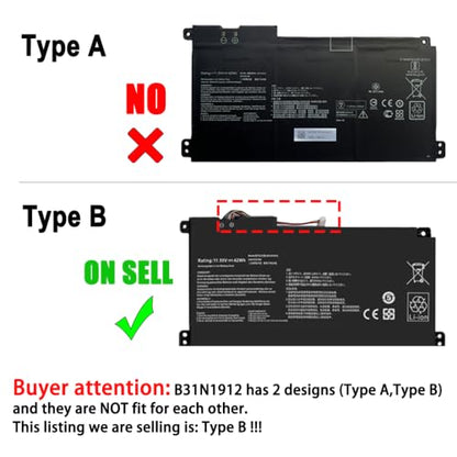 B31N1912 Laptop Battery for ASUS VivoBook 14 E410M L410M E410KA | 11.55V 42Wh; for ASUS VivoBook 14 E410MA F414MA L410MA E510MA E510KA L510MA R522MA E410MA-EK026TS L410MA-BV058TS - size: 8.86*5.2*1.3 inches B31N1912