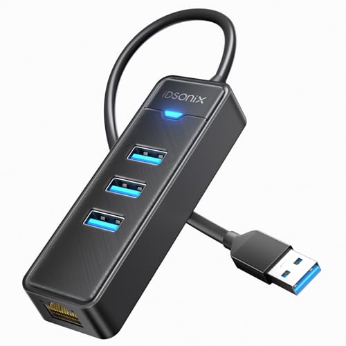 iDsonix USB to Ethernet Adapter, USB 3.0 Hub with RJ45 10/100/1000 Mbps Ethernet & 3 USB 3.0 Ports, USB Splitter Multiport Network Adapter, USB A Port Hub for Laptop/PC/Windows/MacBook/Desktop - style: USB A