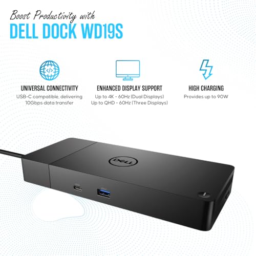 WD19S Dell USB-C Docking Station, Dual Monitor, 130W Supply, HDMI | Features mini-DisplayPort, 2x USB-C & 3x USB-A 3.0 for full expansion
