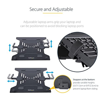 StarTech Laptop Desk Mount up to 34in, 9.9lb/4.5kg (A-Laptop-Desk-Mount) | VESA Monitor Mount for Displays up to 34" (17.6lb/8kg) or Laptops up to 9.9lb (4.5kg), Articulating Arm Tray, Clamp/Grommet - style: Single