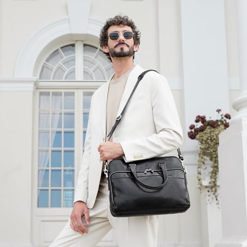 Time Resistance Leather Briefcase - Italian Handmade Leather Laptop Bag - Briefcase for Men and Women - Computer Bag - color: Black