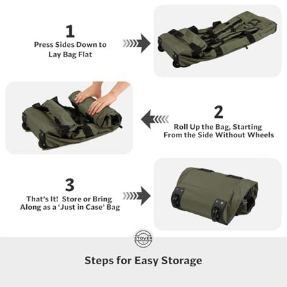 45/80/100L Rolling Duffel Bag with Wheels, X-Large Durable Travel Duffle + Toiletry Bag, Heavy Duty, Packable with Shoulder Straps- Use as Luggage or Backpack, Men/Women (Green) - color: Green