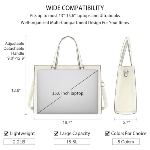 Laptop Bag for Women Waterproof Lightweight Leather 15.6 Inch Computer Tote Bag Business Office Briefcase Large Capacity Handbag Shoulder Bag Professional Office Work Bag Beige | Waterproof Lightweight Leather Large Capacity Work Bag Business Office Brief