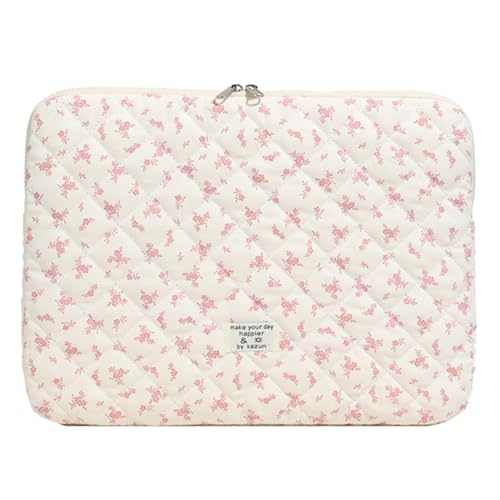 Cute Laptop Sleeve 13-15 inch Laptop Case Aesthetic Quilted Laptop Sleeve Computer Bag with Flower Printing for MacBook (Pink, 15inch) - color: Pink, size: 15inch