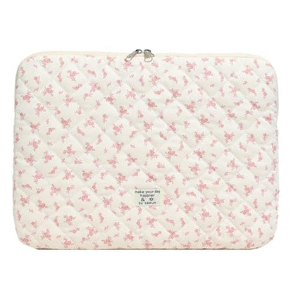 Cute Laptop Sleeve 13-15 inch Laptop Case Aesthetic Quilted Laptop Sleeve Computer Bag with Flower Printing for MacBook (Pink, 15inch) - color: Pink, size: 15inch