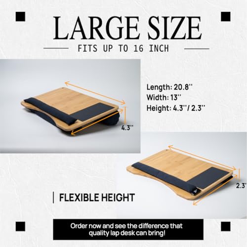 Lap desks for Adults,Adjustable Laptop Desk with Pillow Cushion,Fits up to 16'', Portable Laptop Desk for Bed/Couch/Car, Extra Large Lap Desk with Detachable Cushions, Travel Lap Desk,Dorm Essentials