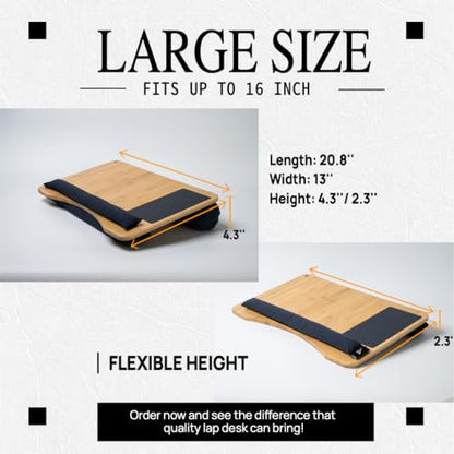 Lap desks for Adults,Adjustable Laptop Desk with Pillow Cushion,Fits up to 16'', Portable Laptop Desk for Bed/Couch/Car, Extra Large Lap Desk with Detachable Cushions, Travel Lap Desk,Dorm Essentials