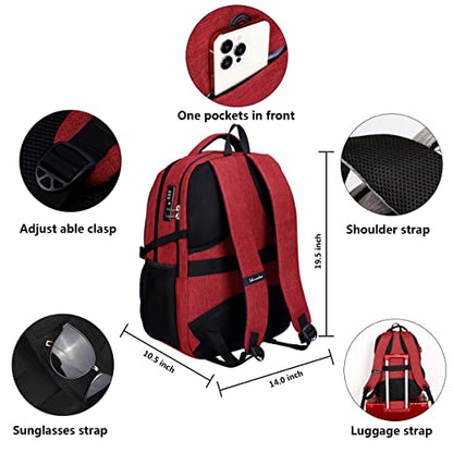 SHRRADOO Travel Laptop Backpack for Men Women, 17 Inch College Computer Bag | Anti Theft Backpack with Combination Lock, Carry On Flight Approved, Fit 17 Inch Laptop, Computer College Bag, Work Daypack - color: Wine Red