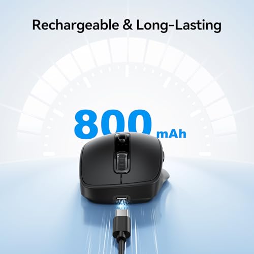 TECKNET Wireless Mouse, BT 5.0/2.4G, Rechargeable Silent 6 Buttons, Black | 3-Device Easy Switch, Bluetooth 5.0/3.0 & USB A, Wide OS Compatible, 6-DPI up to 4800, Ergonomic for M/L Hands - color: Black