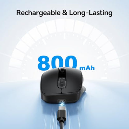TECKNET Wireless Mouse, BT 5.0/2.4G, Rechargeable Silent 6 Buttons, Black | 3-Device Easy Switch, Bluetooth 5.0/3.0 & USB A, Wide OS Compatible, 6-DPI up to 4800, Ergonomic for M/L Hands - color: Black