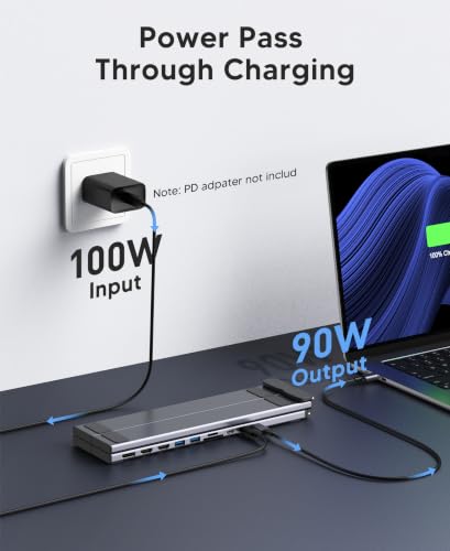 10 in 1 USB C Laptop Dock Stand 4K Triple Monitor with PD 100W | 2*HDMI+1*DisplayPort(up to 4K@60Hz), 2 USB A 3.0, 2 USB A 2.0, PD 100W, USB C 3.0+SD&TF for Mac Pro/Air/Dell/HP/Surface/Acer - style: M94 10 in 1(2 HDMI+DP)