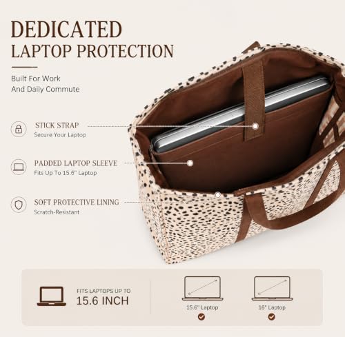 BTOOP Work Tote Bag for Women, Laptop Tote Bag With 15.6 Inch Padded Compartment, Teacher Nurse Bible Bags - color: A-leopard - Apricot