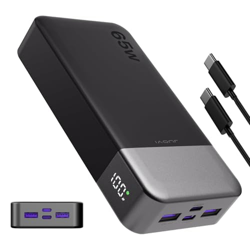 JUOVI Portable Charger 65W Power Bank 20000mAh Compact USB C Laptop Power Bank Fast Charging Battery Pack for Laptop MacBook Dell XPS iPad Tablet Steam Deck iPhone 17/16/15/14 Series Samsung and More - color: Black