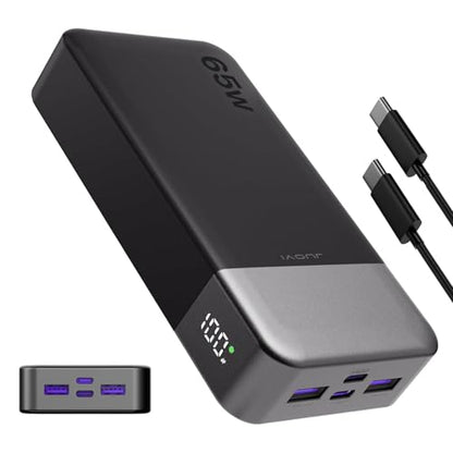 JUOVI Portable Charger 65W Power Bank 20000mAh Compact USB C Laptop Power Bank Fast Charging Battery Pack for Laptop MacBook Dell XPS iPad Tablet Steam Deck iPhone 17/16/15/14 Series Samsung and More - color: Black