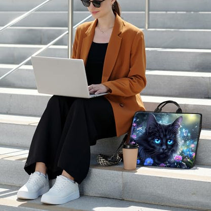Laptop Bag,14 15 15.6 inch Laptop Case Sleeve,Computer Sleeve with Handle for Women Men,Carrying Case for MacBook,Dell,Lenovo,Notebook Computer,Black Cat Flower - color: Black Cat Flower