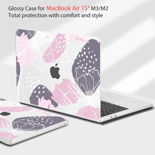 Teryeefi Compatible with M4 M3 M2 MacBook Air 15 Inch 2024 2023 Case Model A3241 A3114 A2941 with Liquid Retina Display, Protective Plastic Hard Shell Cover with Keyboard Cover - Abstract Flowers-A - color: Abstract Flowers-A