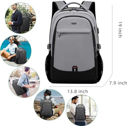 17 Inch Travel Laptop Backpack Water Resistant College Backpack for Men/Women Laptop Bag with USB Charging Port, Light Grey and Black - color: Black-d