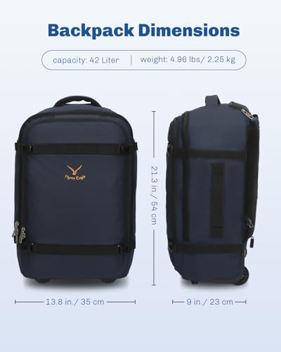 Hynes Eagle Rolling Backpack 42L Backpack with Wheels Airline Approved Carry on Luggage Laptop Travel Suitcase Bag for Women Men Dark Blue - color: Dark Blue
