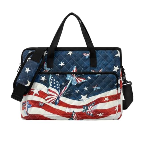 Laptop Sleeve, Laptop Cover with Adjustable Strap Computer Bag Tablet Notebook Sleeves Handbag Messenger Briefcase - color: Butterfly American Flag