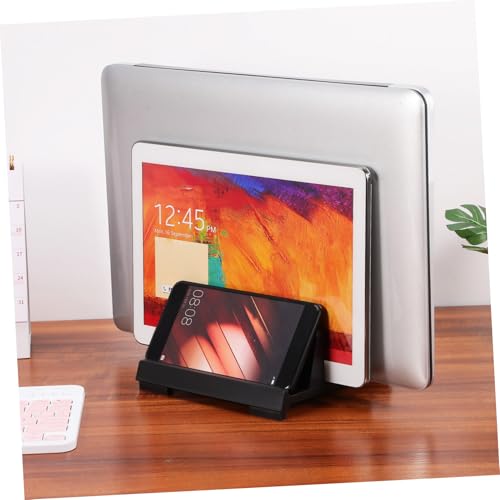 Adjustable Laptop Stand Dual Slots Vertical Tablet Holder for Desk Organization Padded Protection Space Optimization for Laptops Tablets and Phones Black
