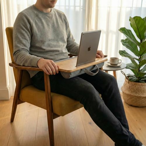 PEPE Mobility Wooden Portable Lap Laptop Desk with Pillow Cushion, Fits up to 15.6 inch Laptop, with Anti-Slip Strip and Handle, Natural Bamboo