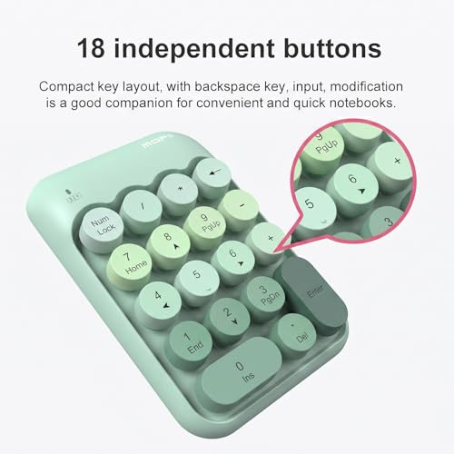 Lomiluskr Cute Wireless Number Keypad with 2.4G USB Receiver, 18 Colorful Round Keys Numpad, Portable Financial Accounting Numeric Keyboard, Suitable for PC, Laptop (Green Gradient) - color: Green Gradient