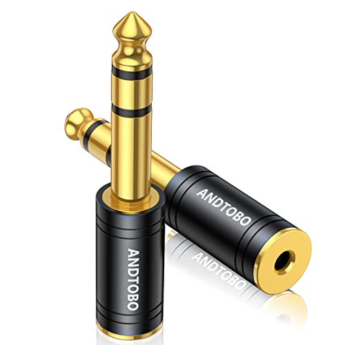 ANDTOBO 1/4 inch Male to 3.5mm Female Stereo Audio Jack Pure Copper Adapter for Headphone, Amp, 2 Pack-Black - color: 1/4 Male to 3.5mm Female -2PACK