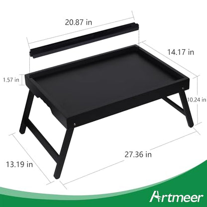 Artmeer X-Large Bamboo Bed Tray with Device Slot and Folding Legs, Black | X-large FSC-certified bamboo bed tray with device slot, folding legs and extra space for meals, laptops and reading in bed. - color: Black, size: X-Large