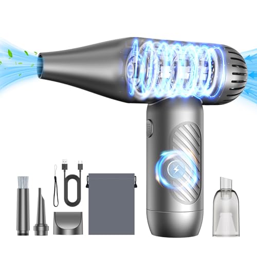 Electric Air Duster Kit, 3 Gears and Turbo Mode Dual Purpose Compressed Air Duster, Mini Vacuum Cleaner for Computer, Car, Keyboard and Home & Outdoor Dust Cleaning