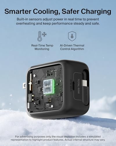 Belkin USB C Retractable Wall Charger, 67W Max GaN Fast Charging Block w/Built-in, Extra-Long 3.3ft Retractable Cable - iPhone Charger for iPhone 17/16 Series, Galaxy, MacBook, AirPods, iPad, & More - color: Black, style: 67W