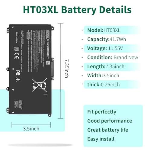 HT03XL L11119-855 Laptop Battery for HP Pavilion 15-CS 15-DA 15-DB 15-DW | 17-by 17-CA 14-CE 14-CF 14-DF Series 15-CS0053CL 15-DW0033NR 15-DA0014DX L11421-542 L11421-2C2 HSTNN-UB7J HT03041XL - size: 7.35*3.5*0.25inch HT03XL