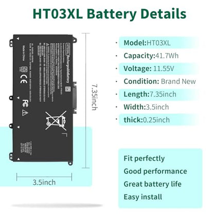 HT03XL L11119-855 Laptop Battery for HP Pavilion 15-CS 15-DA 15-DB 15-DW | 17-by 17-CA 14-CE 14-CF 14-DF Series 15-CS0053CL 15-DW0033NR 15-DA0014DX L11421-542 L11421-2C2 HSTNN-UB7J HT03041XL - size: 7.35*3.5*0.25inch HT03XL