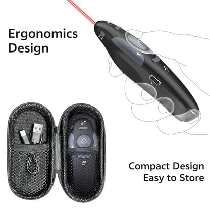 Presentation Clicker with Case Storage: PowerPoint Wireless Presenter Remote USB Type C Rechargeable Red Laser Pointer Clickers for Computer Project Mac PPT Slideshow Google Slide Advancer - style: Red Laser