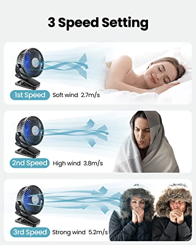 Gaiatop Portable Clip on Fan, Mini Personal Rechargeable Fan | Battery Operated, Small 3 Speed Quiet 360° Rotate, Cooling for Desk Table Home Office Stroller Camping Women Gifts Black Blue - color: black blue