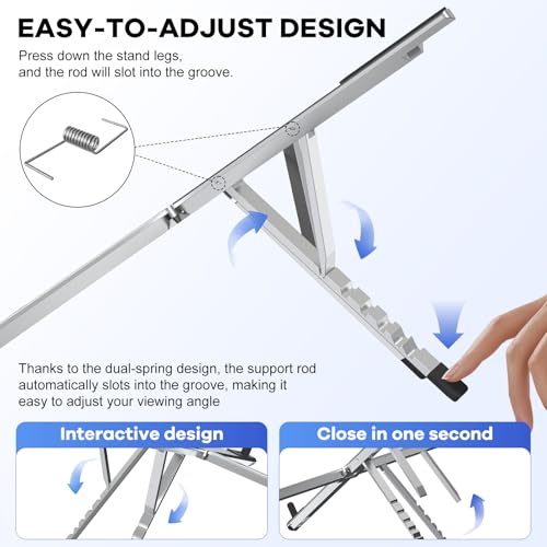 Foldable Laptop Stand, Ergonomic Aluminum Desktop Holder Riser,6 Angles Adjustable,Lightweight Compact, Compatible with 10-17.3'' MacBook,iPad,Dell,HP,Lenovo,Asus,Samsung etc. (Grey)
