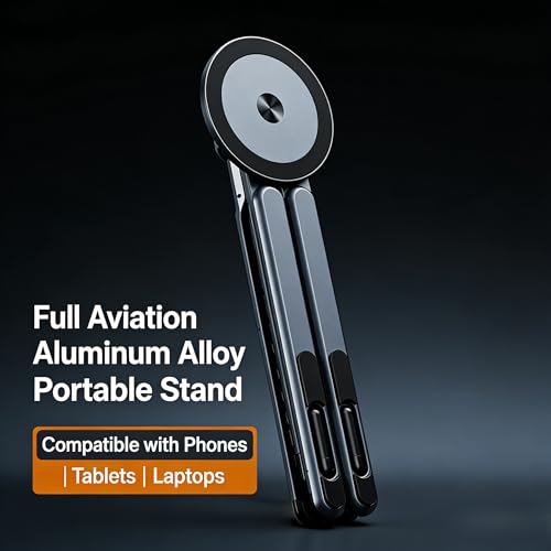 Foldable Laptop Stand, Portable Travel Workstation, Aerospace-Grade Aluminum, Multi-Purpose for Laptop, Tablet and Phone, Stepless Angle Adjustment