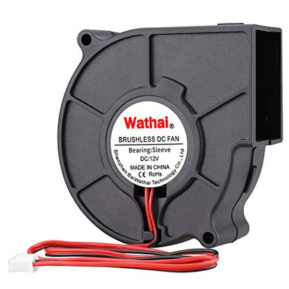 Wathai DC Centrifugal Fan 12V 75mm Brushless Cooling Blower Fan 3 inch 7530 | Small 12 volt snail squirrel cage turbo ventilator unit provides low db quiet exhaust airflow for car audio amp, PC & BBQ - style: 12V 2Pin