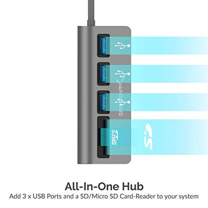 SABRENT USB-C 3.0 Hub, 5-in-1 USB SD Card Reader, SD & TF Dual Slot + 3 USB 3.0 Hub Portable Compatible with MacBook, Mac Pro/Mini, iMac, XPS, Surface Pro, Windows, Thunderbolt (HB-U3CR)