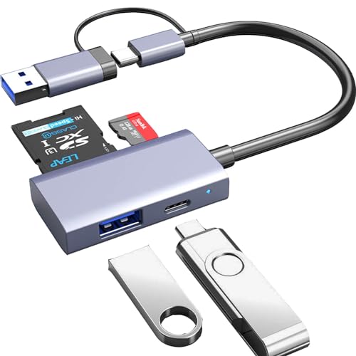 USB C USB 3.0 SD Card Reader 4 in 1, USB A&C Hub with Memory SD/TF Card Reader, USB 3.0 OTG, USB C Ports Compatible for PC, Laptops, MacBook Pro/Air, iPhone 15, iMac Pro,Surface