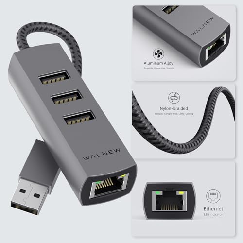WALNEW USB A to Ethernet Adapter, USB 3.0 to RJ45 Gigabit for Computer | Plug & Play LAN Connection, USB A to Gigabit Ethernet for Mac, MacBook Pro/Air, Samsung Galaxy Tab