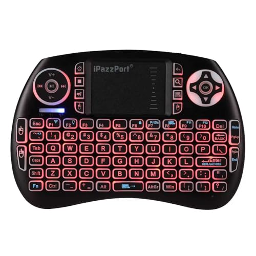 iPazzPort Mini Bluetooth & 2.4GHz Wireless Keyboard with Touchpad Mouse, 3-Color Backlit Portable, Rechargeable, for Smart TV/Fire TV/Android TV Box/PC/Mac/Raspberry Pi